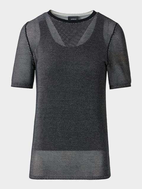 AKRIS Two-Tone Silk Grif Knit Short-Sleeve Sweater