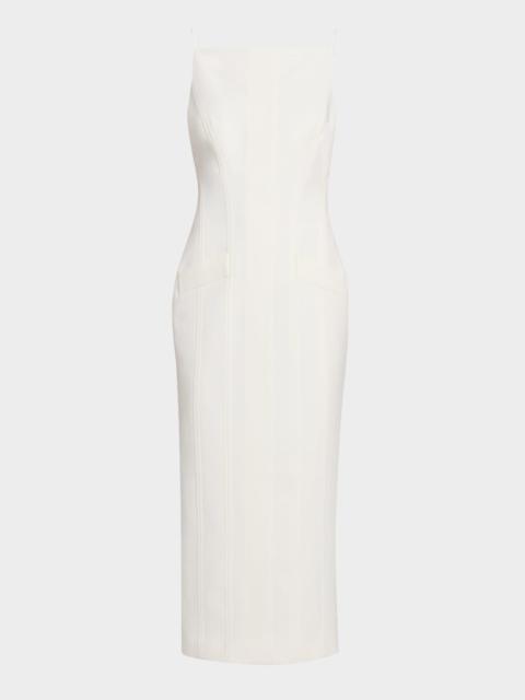 ROLAND MOURET High-Neck Crepe Tailored Midi Dress