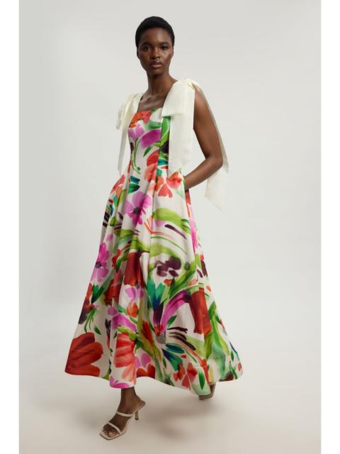 KAREN MILLEN Petite Viscose Linen Floral Print Woven Prom Dress