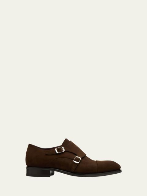 Brioni Men's Milano Suede Cap-Toe Double-Monk Strap Loafers