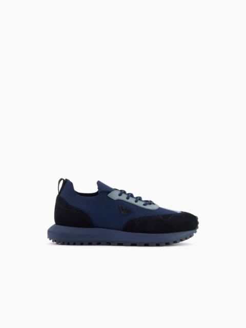 EMPORIO ARMANI KNIT SNEAKERS WITH SUEDE DETAILS