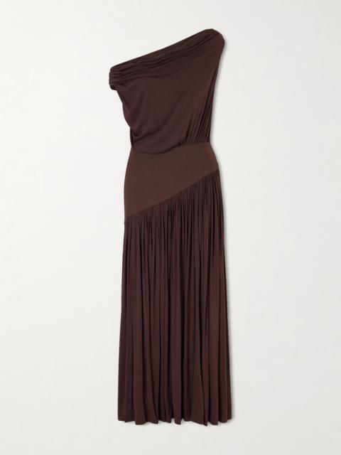 ABADIA Gwen One-shoulder Asymmetric Draped Jersey-trimmed Stretch-bamboo Maxi Dress