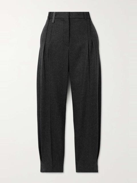 Brunello Cucinelli Bead-embellished pleated wool-blend tapered pants