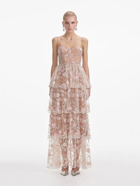 self-portrait Flower Sequin Tier Maxi Dress