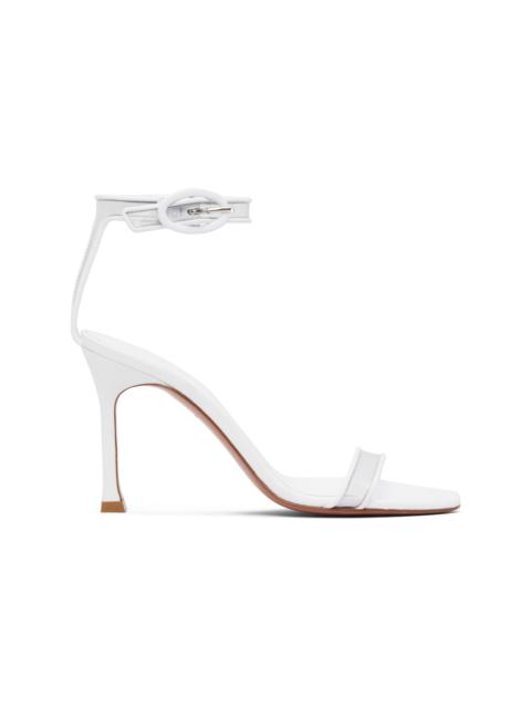 Amina Muaddi White Kim Glass Heeled Sandals