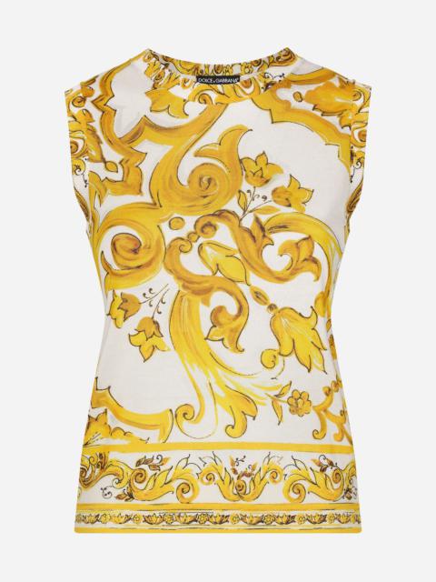 Dolce & Gabbana Sleeveless silk sweater with majolica print