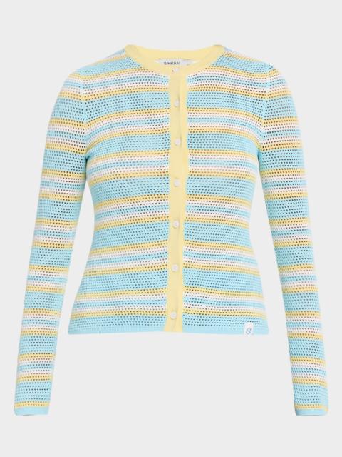 SIMKHAI Ruthie Striped Open-Knit Cardigan
