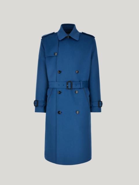 Canali PETROL BLUE SET-IN SLEEVE DOUBLE WOOL AND CASHMERE TRENCH COAT WITH BELT