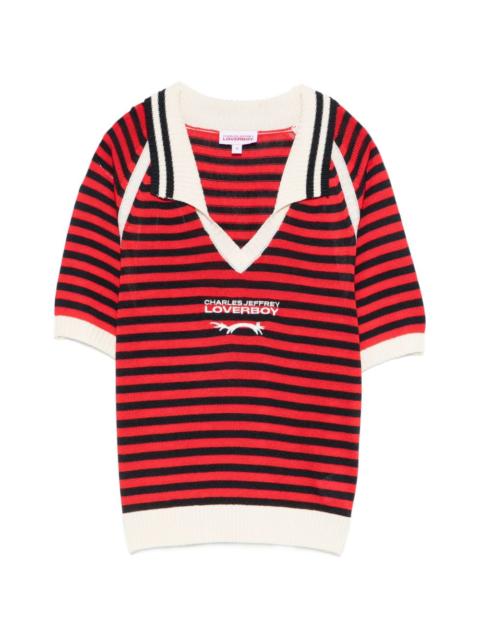 CHARLES JEFFREY LOVERBOY striped polo-collar T-shirt