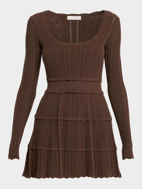 LoveShackFancy Lunelle Pointelle Knit Long-Sleeve Mini Dress
