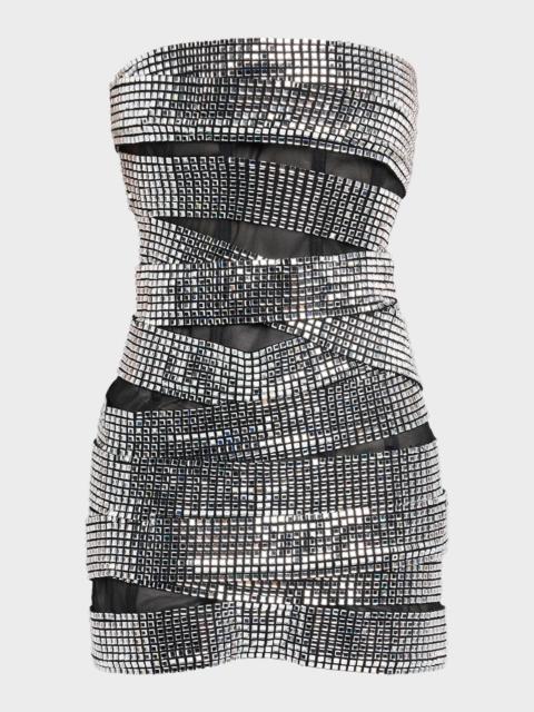 AREA Disco Ball Strapless Mini Bustier Dress