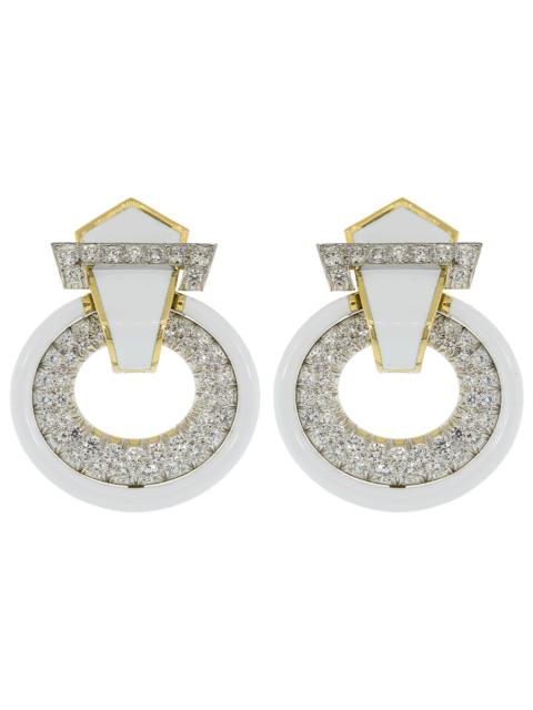 DAVID WEBB Diamond White Enamel Doorknocker Earrings