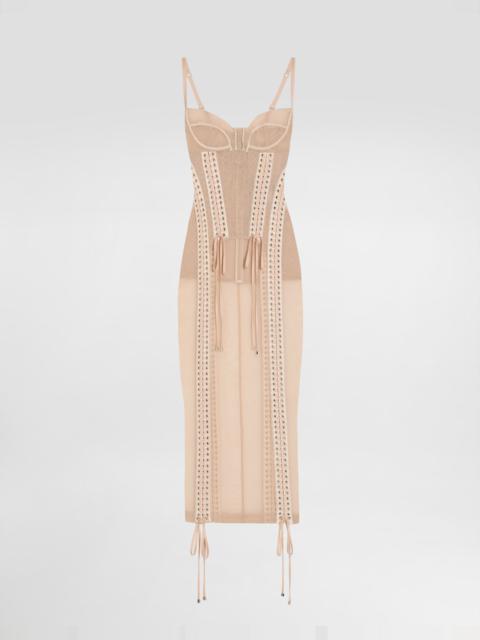 Dolce & Gabbana Light tulle calf-length slip dress with corset details