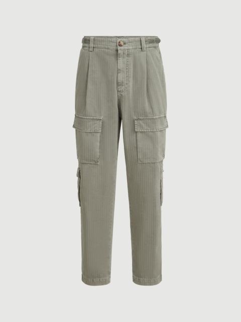 Brunello Cucinelli Cotton chevron trousers with cargo pockets and waist tabs