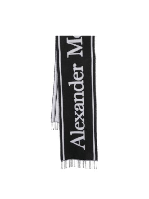 logo-print wool scarf