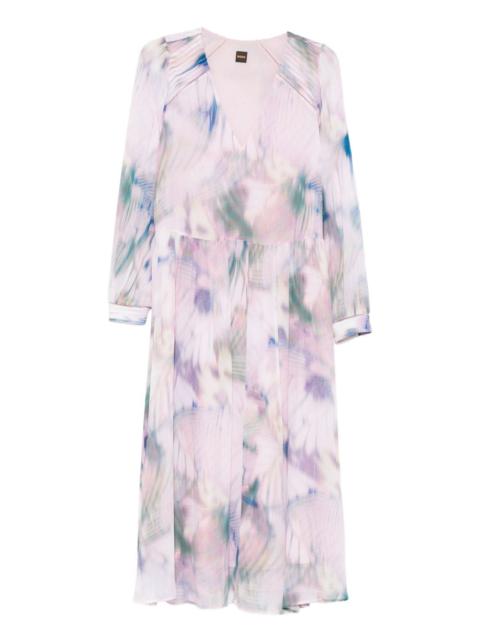 BOSS long-sleeve V-neck midi dress