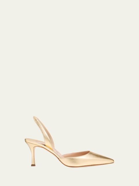 Manolo Blahnik Carolyne Metallic Leather Mid-Heel Slingback Pumps