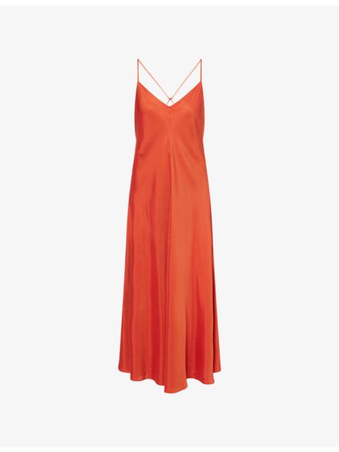 Vince A-Line V-Neck Silk-Blend Midi Dress