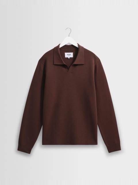 Wax London Carter - Brown Open Collar Milano Knit Polo