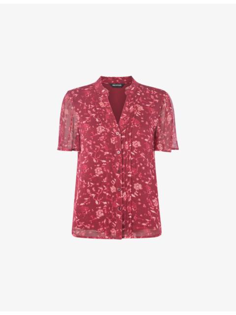 WHISTLES Floral-Print V-Neck Woven Blouse