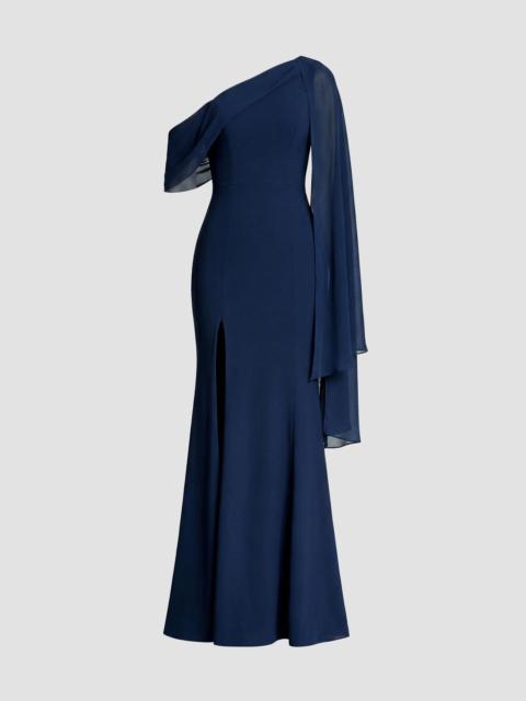 Dress The Population Women's Sera Asymmetric Crepe Gown - Navy