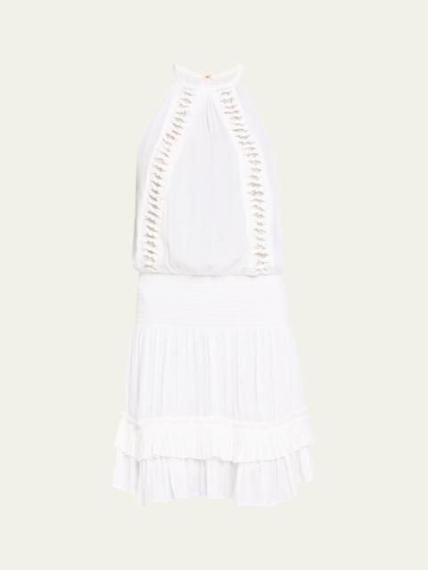 RAMY BROOK Delfina Embellished Smocked Halter Mini Dress