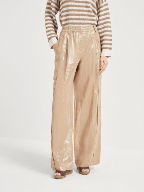 Brunello Cucinelli Lamé cotton gauze explorer track trousers