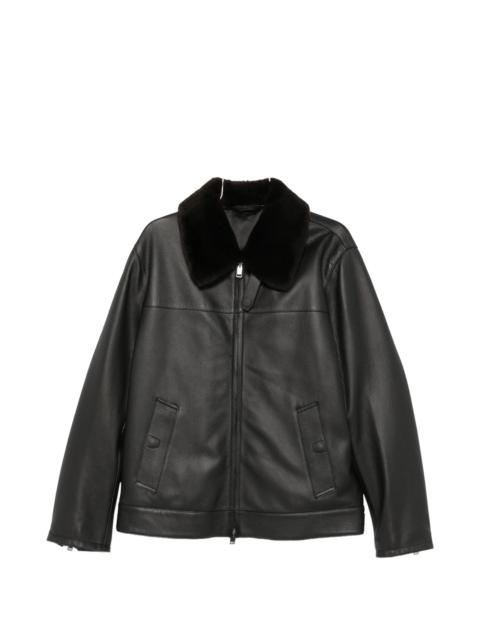 Brioni Brioni Shearling-collar Leather Jacket