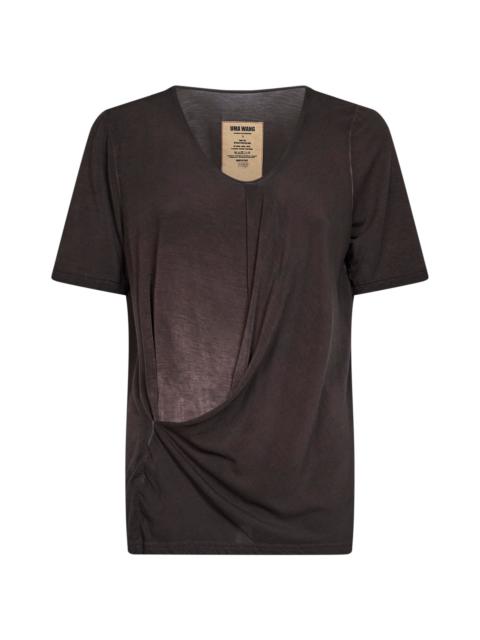 UMA WANG Brown stretch jersey draped Trap top