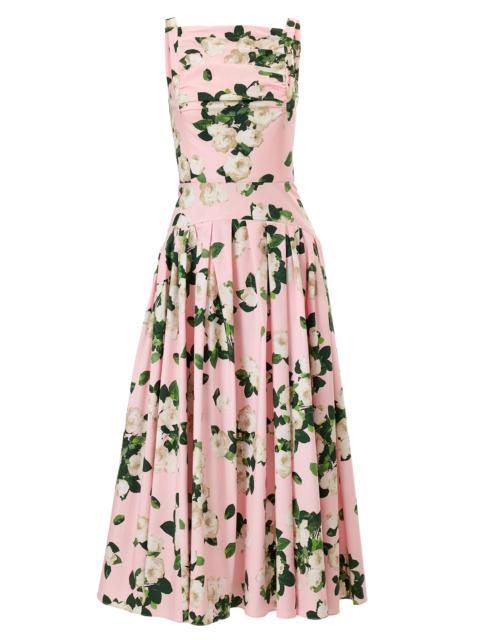 CAROLINA HERRERA Women's Cabana Floral Drop-Waist Thin-Strap Stretch-Cotton Midi-Dress - Rosewater Multi