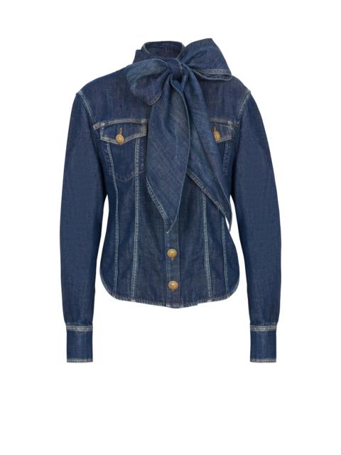 Balmain Denim shirt with bow collar