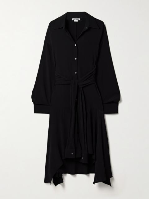 Acne Studios Convertible Asymmetric Belted Crepe De Chine Midi Shirt Dress