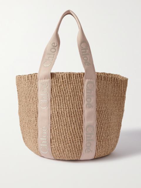 Chloé Woody Large Leather-trimmed Raffia Tote