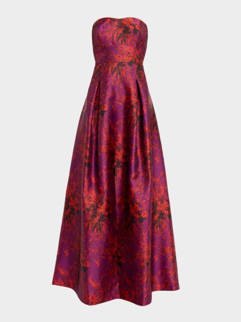 SACHIN & BABI Giovanna Strapless Pleated Floral-Print Gown