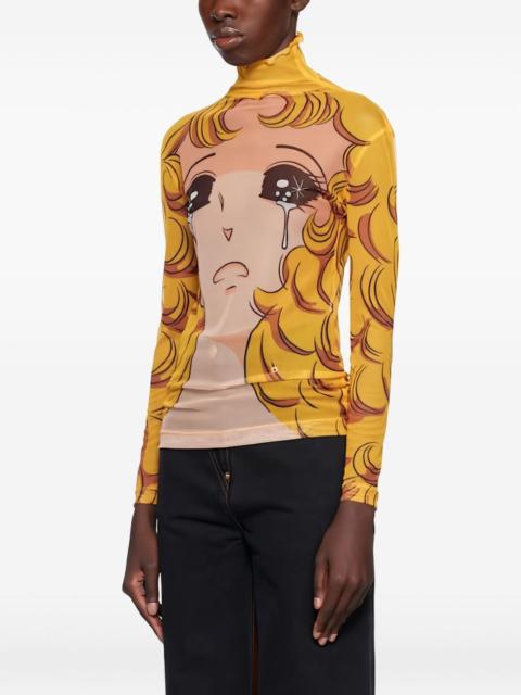 pushBUTTON illustration-print turtleneck top