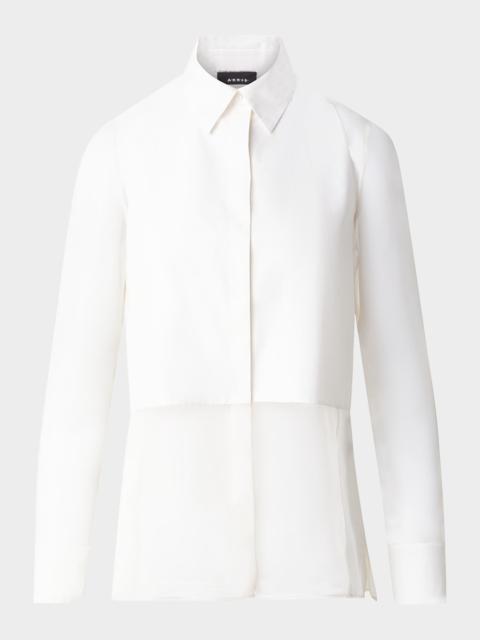 AKRIS Cotton-Bib Silk Organza Button-Down Blouse With Tank Top