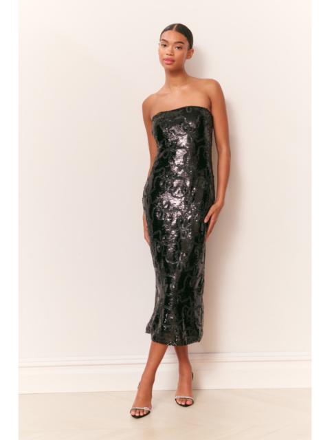 LoveShackFancy Stasia Sequin Winding Bow Midi Dress