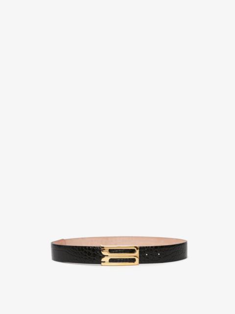 Jumbo Frame Belt In Black Croc-Effect Leather
