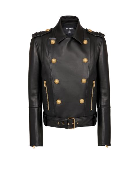 Balmain Double-breasted buttoned leather biker jacket