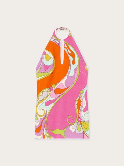PUCCI ORCHIDEE PRINT COTTON TERRY HALTERNECK DRESS