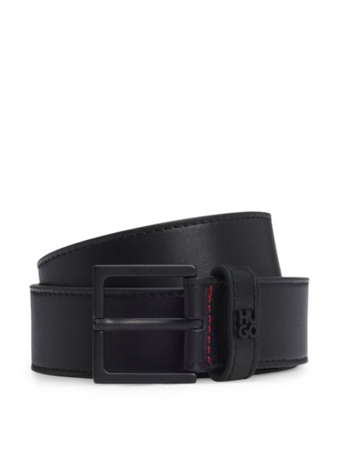 HUGO WOVEN-LEATHER BELT WITH LOGO-STAMPED KEEPER