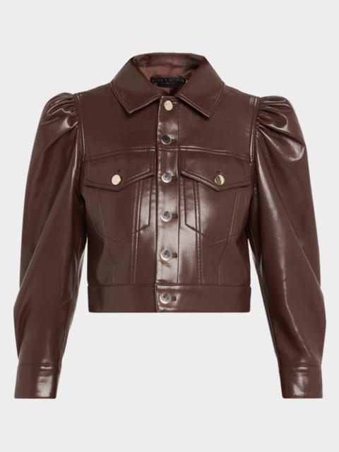 Lana Vegan Leather Puff-Shoulder Jacket