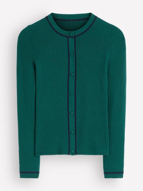 BODEN Paula Ribbed Crew Cardigan-Midnight Teal