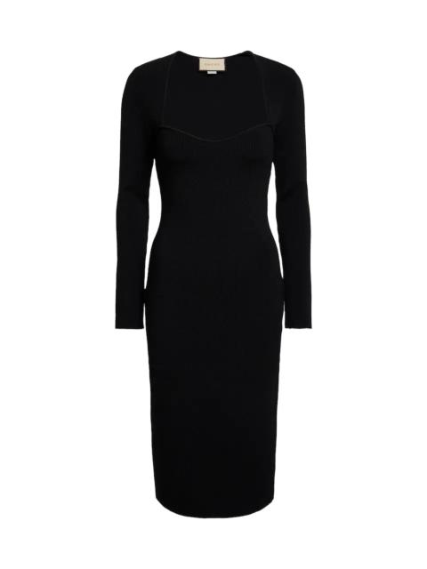GUCCI sweetheart-neck knitted midi dress