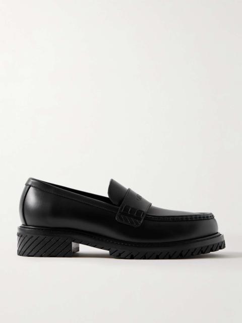 Military Logo-Debossed Leather Penny Loafers