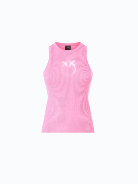 PINKO RIBBED TOP WITH SHEER LOVE BIRDS LOGO