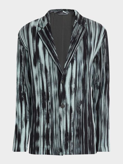 ISSEY MIYAKE Men's Brushstroke Stripe Pleated Blazer Jacket
