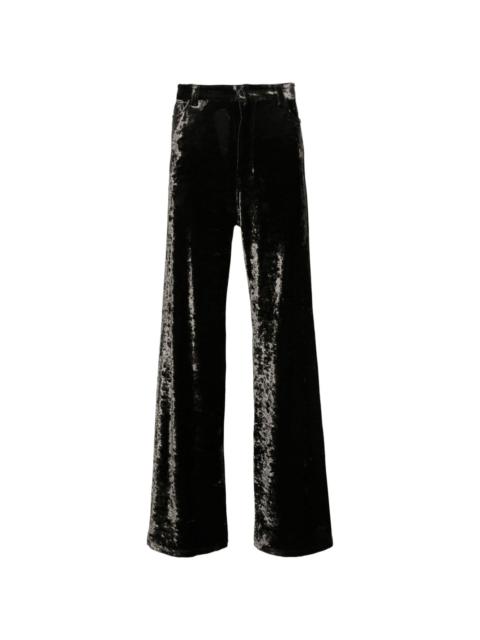 crushed-velvet straight trousers