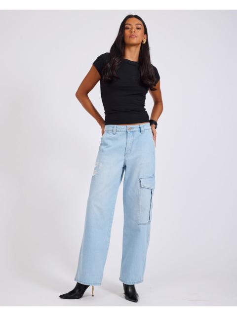 ONE TEASPOON New Fiction Low Waist Wide Leg Cargo Denim Jeans - Cyber Blue