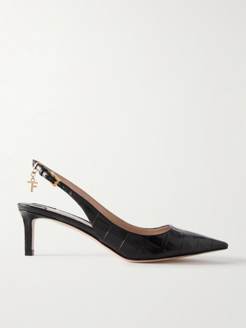 TOM FORD Angelina Logo-embellished Croc-effect Leather Slingback Pumps
